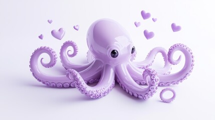 Cute octopus with hearts underwater scene digital art playful environment close-up view love concept