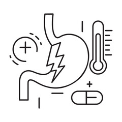 Stomach ache and pain related editable outline icons.