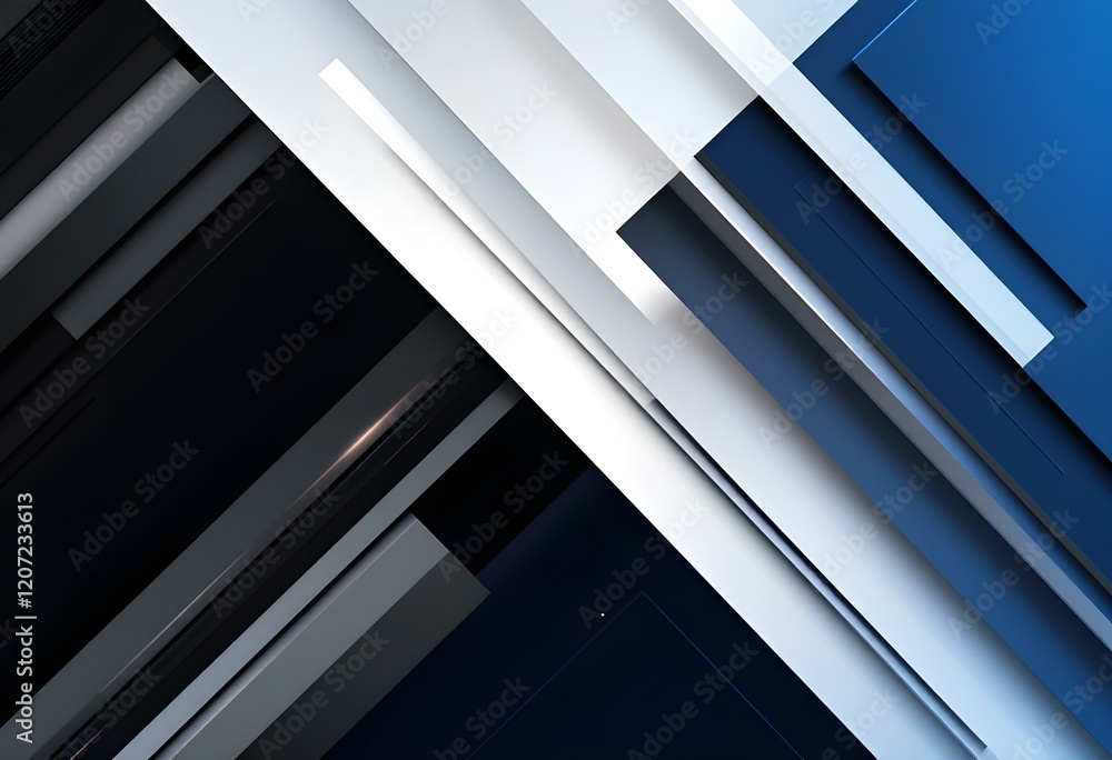 Poster diagonal geometric shapes in blue, black and white colors. modern minimalist architectural pattern w