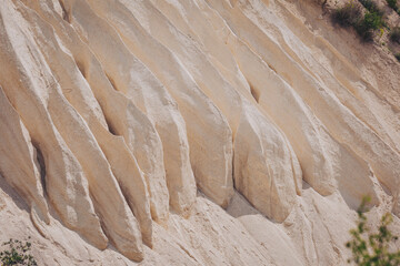 Chalk mining. Limestone quarry. Open-cast mining. Chalk hills. Chalk surface. Natural limestone.