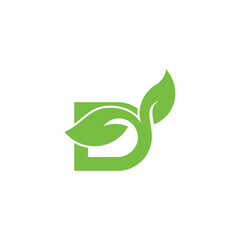 letter d green tree leaf curves simple logo vector