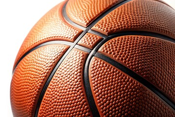 Fototapeta premium Close-up Textured Basketball, Isolated White Background - High-Resolution Stock Photo