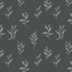 Floral seamless pattern. Greenery background.  Eco friendly background. Foliage, branches, leaves, plants hand drawn silhouette design. Elegant seamless background endless pattern minimalist style
