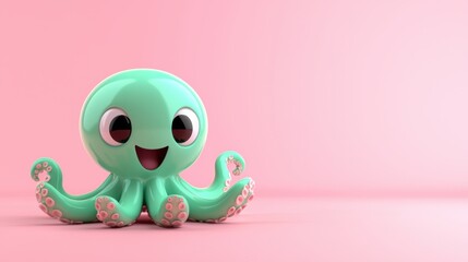Playful cartoon octopus pink background digital art whimsical close-up fun character design