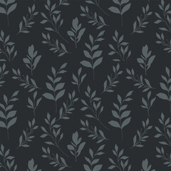 Fototapeta premium Floral seamless pattern. Greenery background. Eco friendly background. Foliage, branches, leaves, plants hand drawn silhouette design. Elegant seamless background endless pattern minimalist style