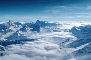 Naklejka premium The amazing glaciers in the Swiss Alps - aerial view by drone. Beautiful simple AI generated image