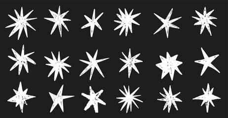 Chalk color crayon pastel star figure black chalkboard simple doodle drawing. Grunge graffiti white glittering elements. 
