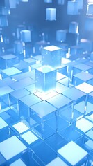 Fototapeta premium Digital technology blue and white cube poster background