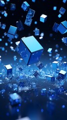 Digital technology blue and white cube poster background