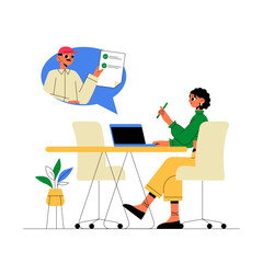 Remote Hiring Process With Female Professional In Flat Vector Illustration Symbolizing Online Recruitment, Virtual Interviews, And Job Applications, Isolated On White Background
