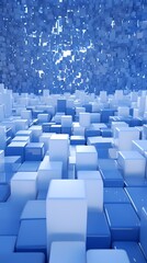 Obraz premium Digital technology blue and white cube poster background