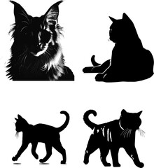 silhouette of siamese cat set, siamese cats set