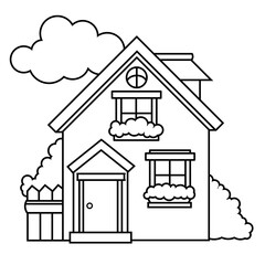 house illustration colroing page printable