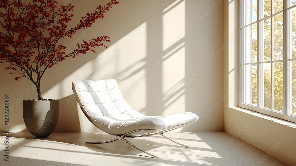 Leinwandbilder bright and clean contemporary studio space with a sleek white sofa chair bathed in natural light str
