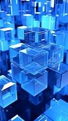 Digital technology blue and white cube poster background