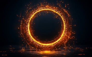 Glowing magic circle with runes on dark background, ideal for fantasy projects