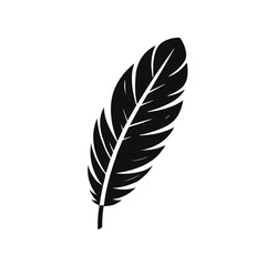 Stylized black-and-white illustration of a feather, symbolizing lightness and nature