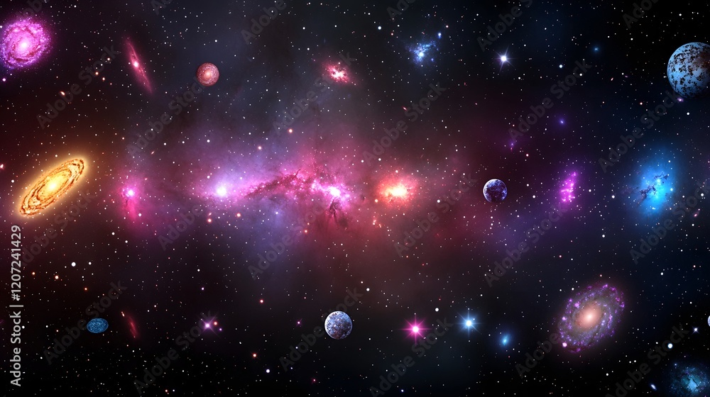Poster captivating cosmic seamless pattern with rich celestial gradients and vibrant stellar formations thi
