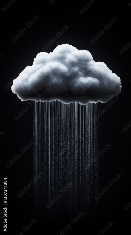 Poster cloud with rain falling from it. the rain is falling in a steady stream. the image is black and whit