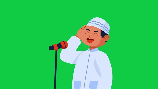 Boy Moslem Calling Pray To The Mosque