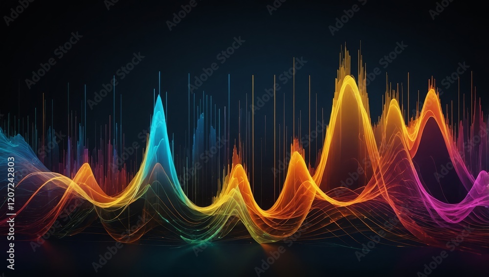 Wall mural a colorful waveform icon representing audio frequencies, with smooth curves forming a rhythmic patte