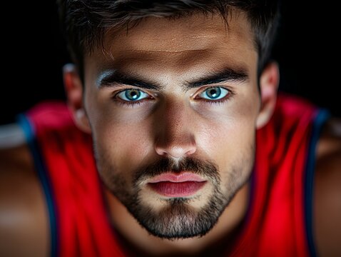 Intense basketball player determined to score layup with focused expression in close up view 