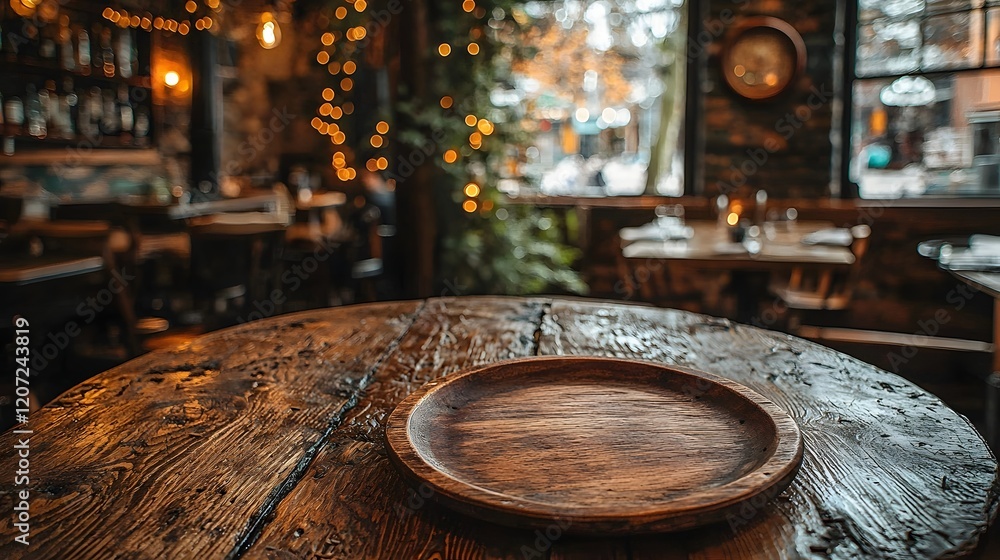 Leinwandbilder cozy and inviting vintage bar setting featuring a rustic wooden plate resting on a weathered table s