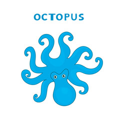 Cute octopus. Vector cartoon color illustration.