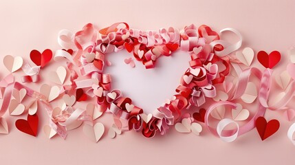 Obraz premium A Valentine's Day-themed backdrop with paper hearts in shades of red and pink