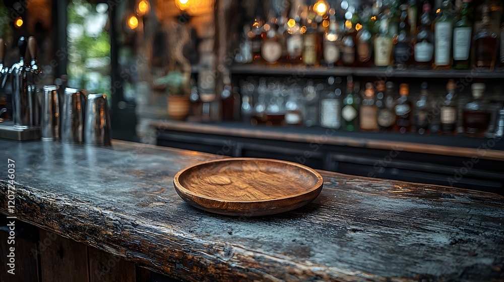 Leinwandbilder cozy rustic countryside bar scene featuring a weathered wooden plate set on a distressed table enhan