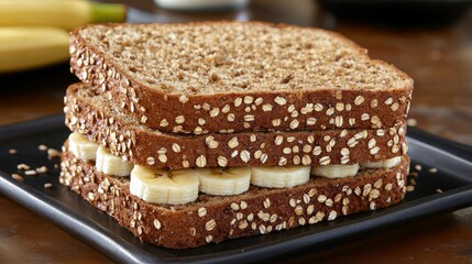 Delicious Banana Sandwich on Whole Wheat Bread