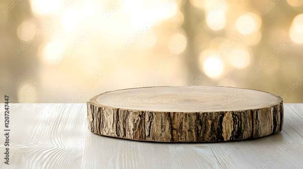 Poster detailed side view of a wooden plate featuring natural textures and a soft golden bokeh glow for a w