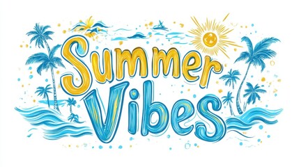 Summer vibes design featuring tropical elements like palm trees and waves, ideal for seasonal branding and campaigns