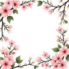 Pink and white blossoms with brown stems on a white background