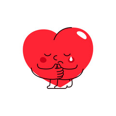 Vector heart character crying. Heartbreak emoji or love relationship end clipart. Cartoon person crying because of divorce. Affection sorrow and romantic loss. Sadness emotion. Lover cry symbol.
