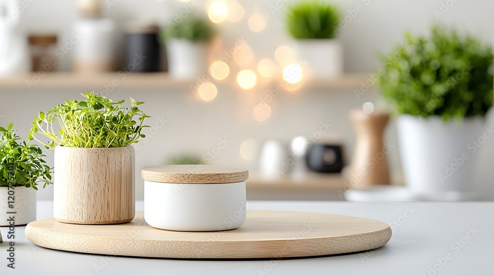 Poster minimalist food photography setup featuring a wooden plate as a side background with a glowing bokeh