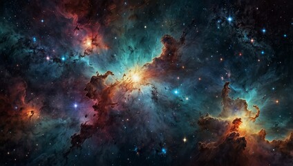 A 360-degree space background showcasing a mix of colorful nebulae, bright stars