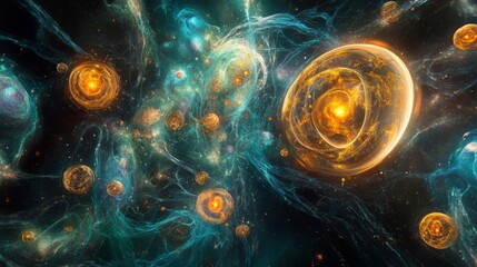 Cosmic Nebula with Glowing Spheres and Celestial Energy