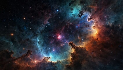 A 360-degree spherical projection of a deep space nebula, filled with bright stars and cosmic clouds