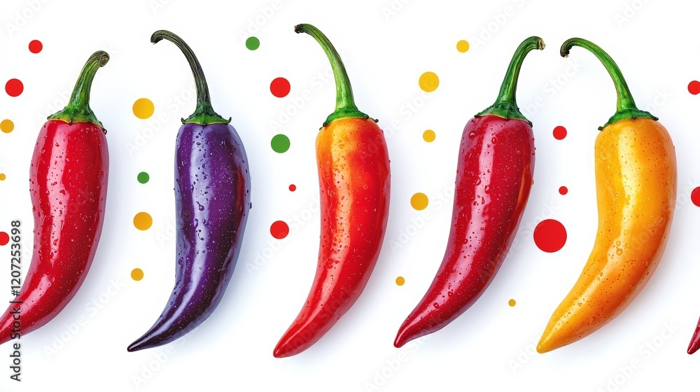 Aufkleber row of peppers with different colors and sizes. the peppers are arranged in a line and are placed on