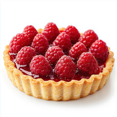 Raspberry tart on white background