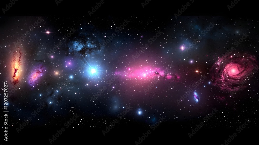 Leinwandbilder seamless celestial pattern featuring a stunning display of glowing stars shimmering nebulae and vibr