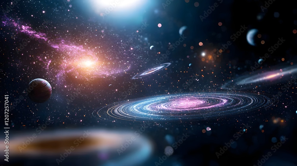 Aufkleber seamless cosmic pattern featuring captivating spiraling galaxies glowing stars and vibrant pink and 