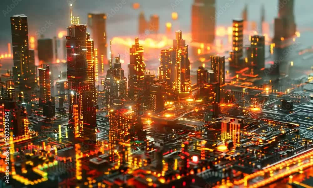 Poster smart grid systems optimizing energy distribution in urban areas, showcasing advanced infrastructure