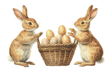 Obraz premium PNG Rabbits dance basket eggs illustration.