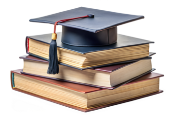  of graduation caps placed on books, cut out