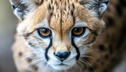 Obraz premium Close-up of a serval cat showcasing striking facial features.