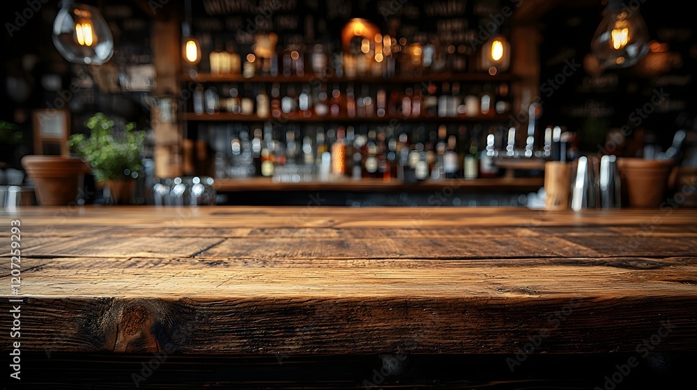Aufkleber warm and inviting rustic wooden table surface with a natural finish set against a cozy countryside b
