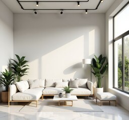 White sofa and plants in a bright room