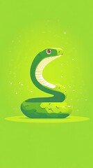 Fototapeta premium Vibrant Flat Art Snake: Abstract Marketing Background for 2025 Chinese Zodiac Year. High-End 8K Illustration with Vivid Green Tones. Stylish Design Element for Posters, Banners, and Digital Media. AI-